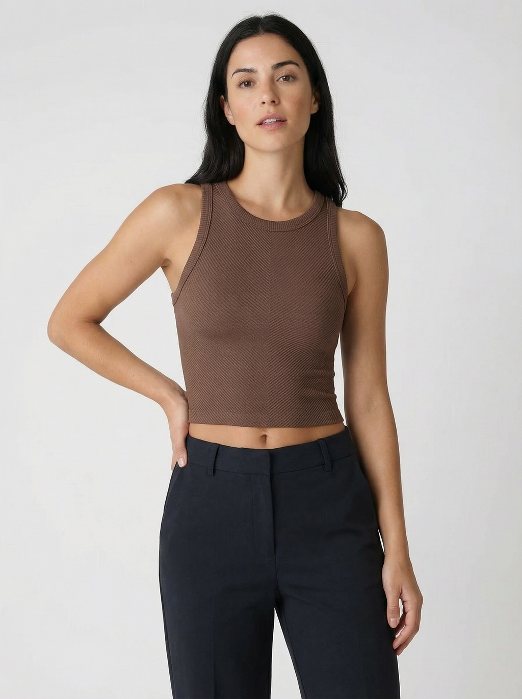 Canotta Crop Top Donna a Costine Elasticizzata - Modello Versatile