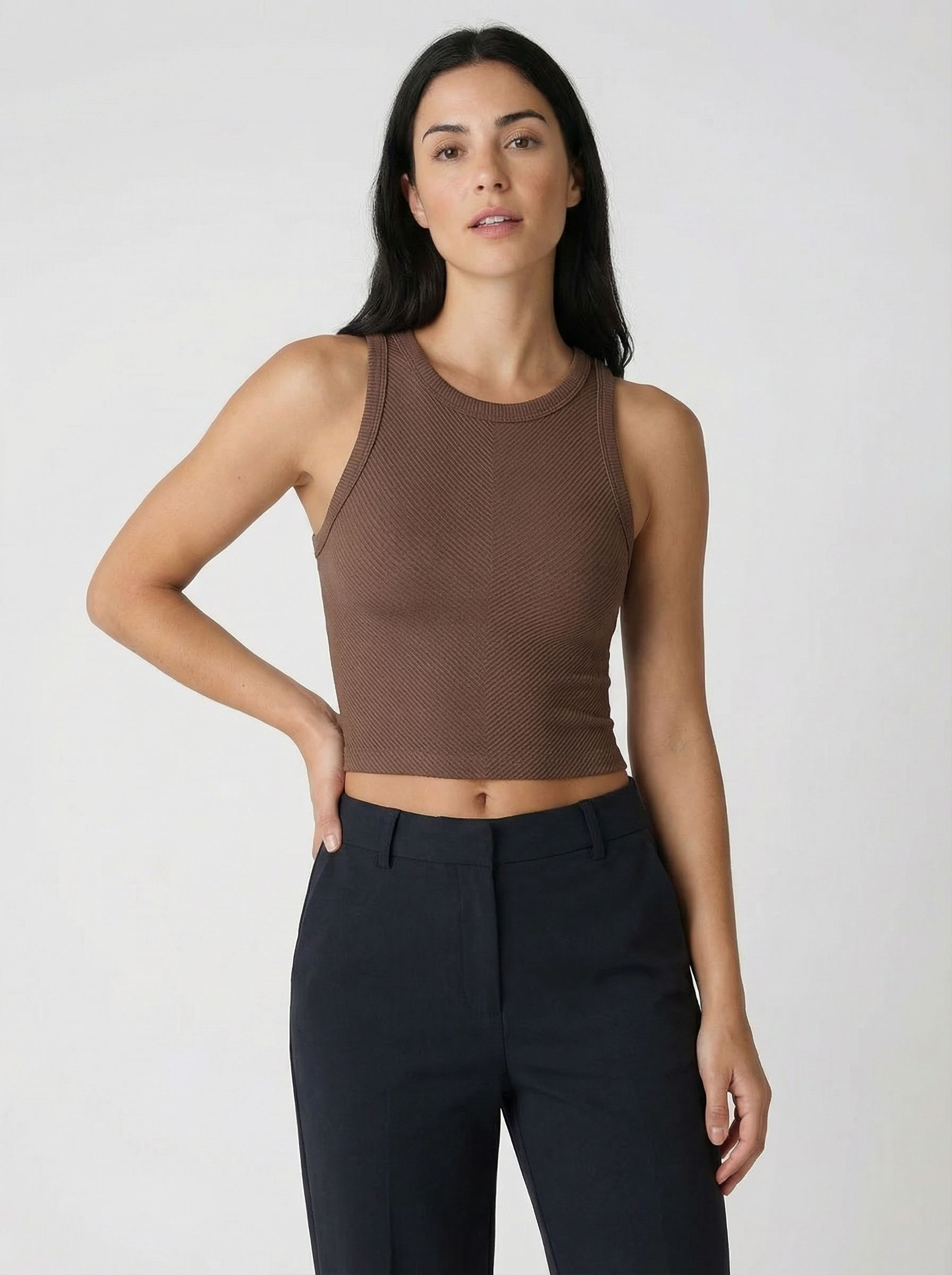 Canotta Crop Top Donna a Costine Elasticizzata - Modello Versatile
