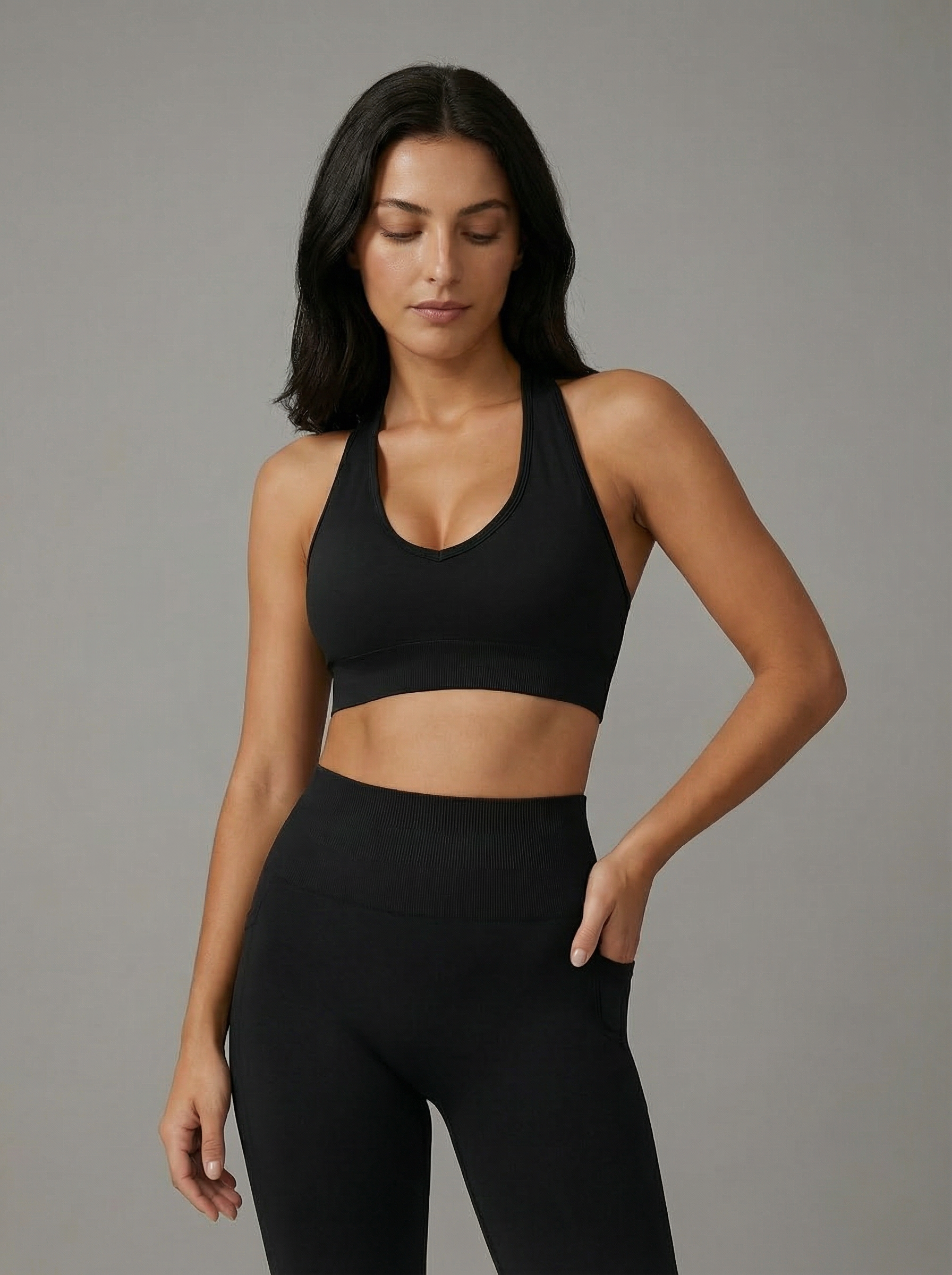 Top Sportivo Seamless con Scollo a V per Yoga e Fitness