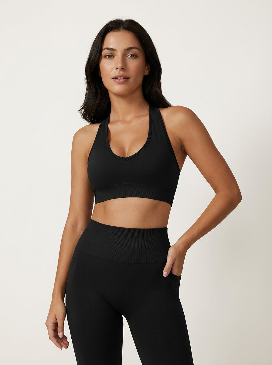 Top Sportivo Seamless con Scollo a V per Yoga e Fitness