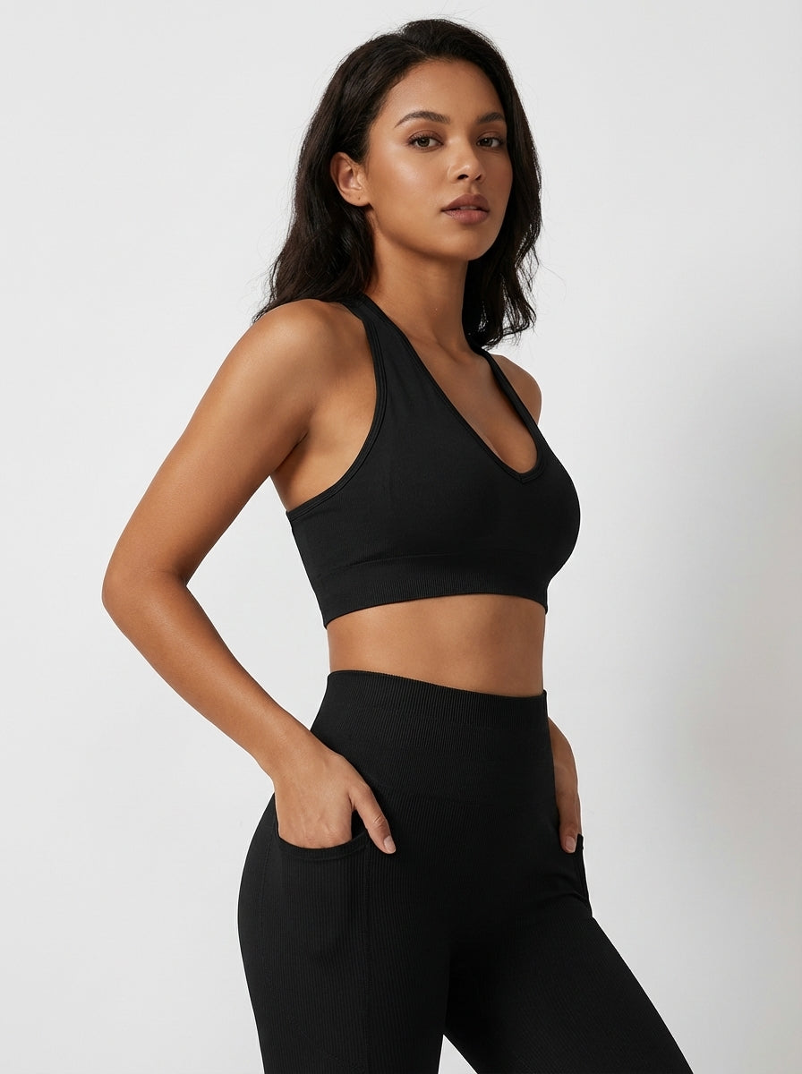 Top Sportivo Seamless con Scollo a V per Yoga e Fitness