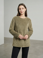 Felpa Oversize Calda e Morbida in Pile Corallo con Tasca