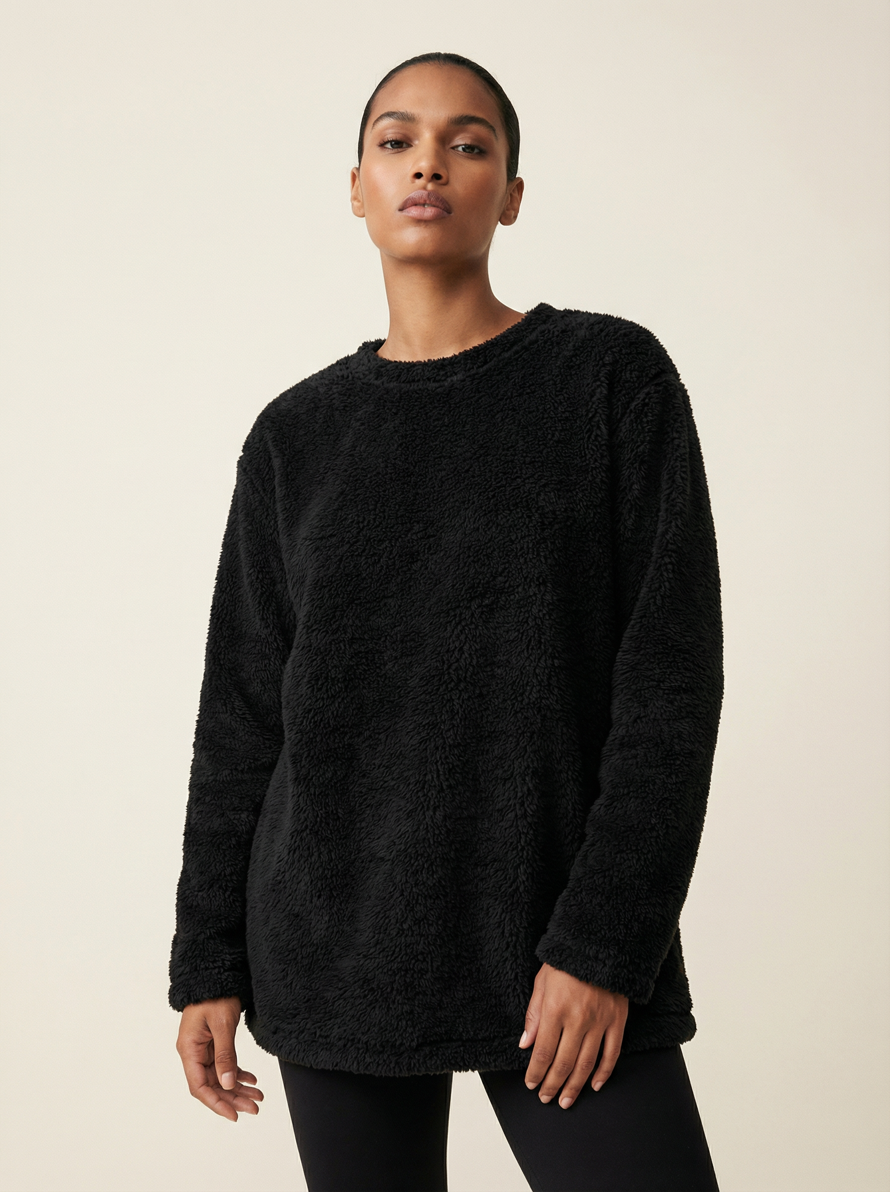 Felpa Oversize Calda e Morbida in Pile Corallo con Tasca