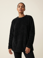 Felpa Oversize Calda e Morbida in Pile Corallo con Tasca