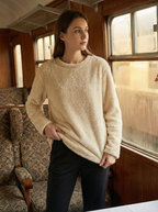 Felpa Oversize Calda e Morbida in Pile Corallo con Tasca