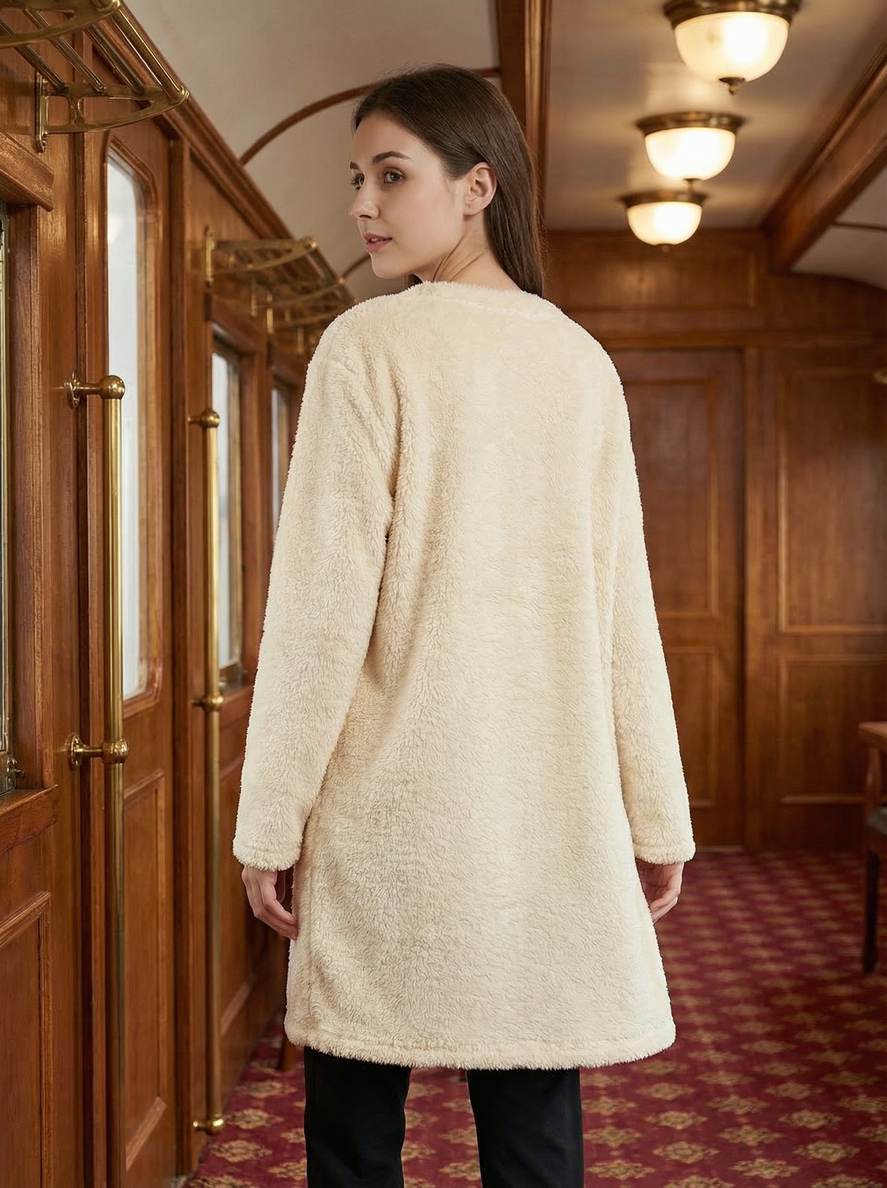 Felpa Oversize Calda e Morbida in Pile Corallo con Tasca