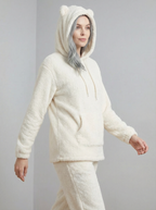 Felpa Oversize Teddy con Cappuccio e Orecchie in Pile Corallo