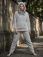 Felpa Oversize Teddy con Cappuccio e Orecchie in Pile Corallo