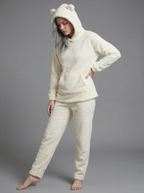 Felpa Oversize Teddy con Cappuccio e Orecchie in Pile Corallo