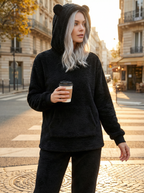 Felpa Oversize Teddy con Cappuccio e Orecchie in Pile Corallo