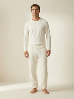 Pantaloni Uomo Homewear in Pile Corallo Morbido con Polsini