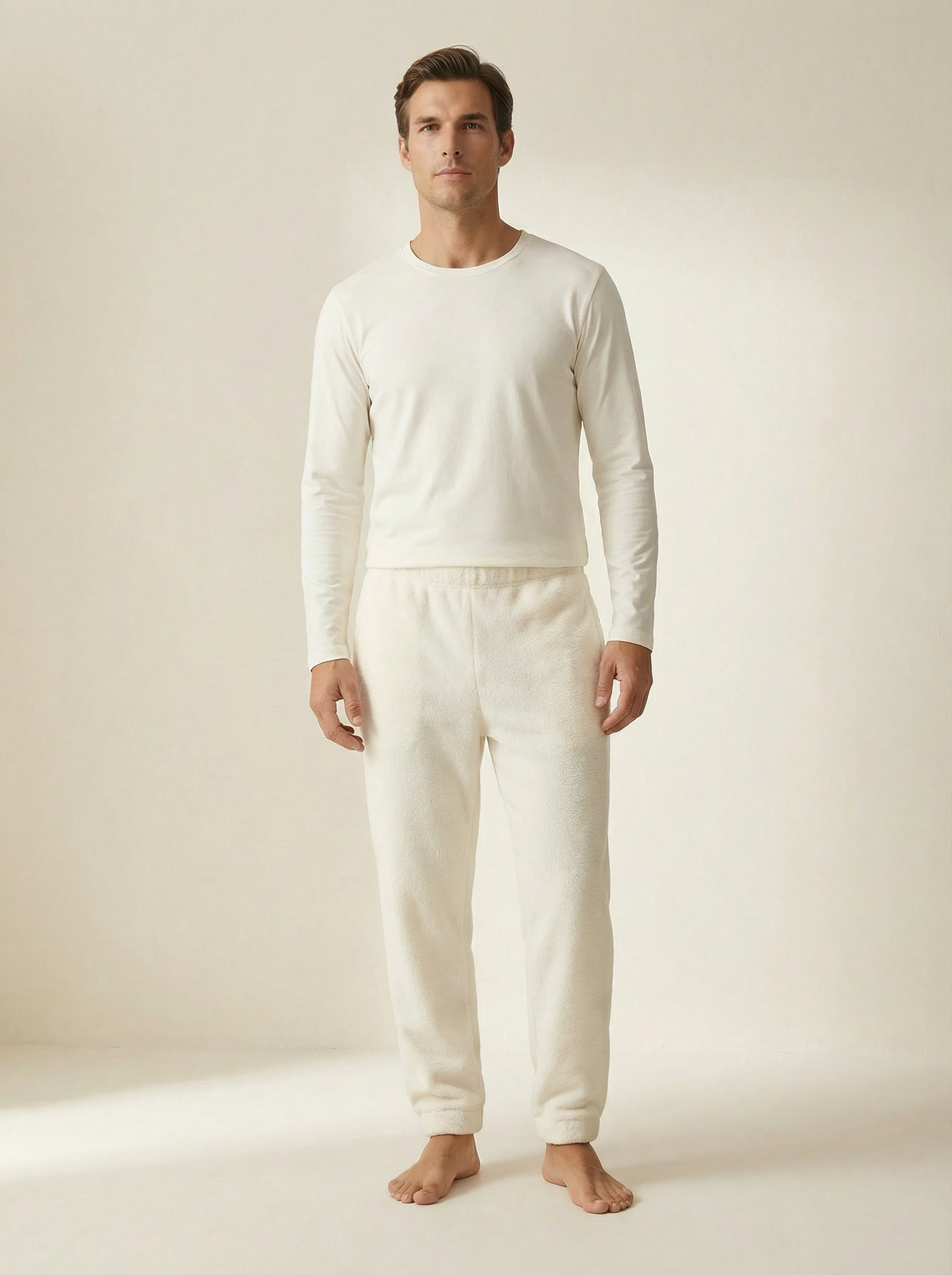 Pantaloni Uomo Homewear in Pile Corallo Morbido con Polsini