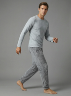 Pantaloni Uomo Homewear in Pile Corallo Morbido con Polsini