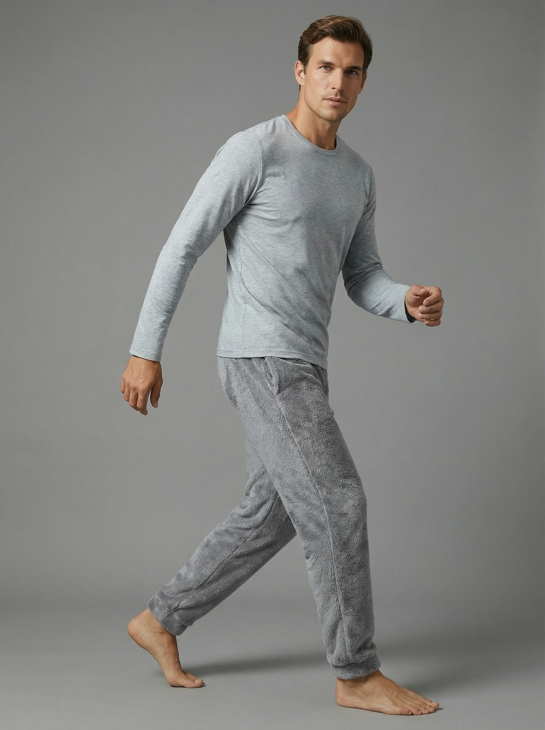 Pantaloni Uomo Homewear in Pile Corallo Morbido con Polsini