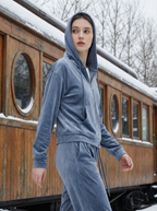 Tuta Sportiva Completa in Velluto Felpato con Cappuccio Donna