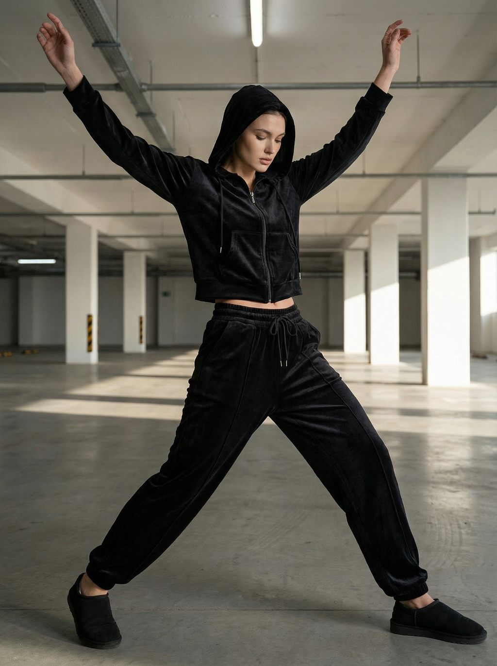 Tuta Sportiva Completa in Velluto Felpato con Cappuccio Donna