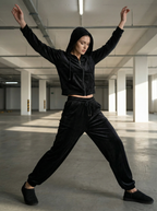 Tuta Sportiva Completa in Velluto Felpato con Cappuccio Donna