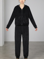 Tuta Sportiva Completa in Velluto Felpato con Cappuccio Donna