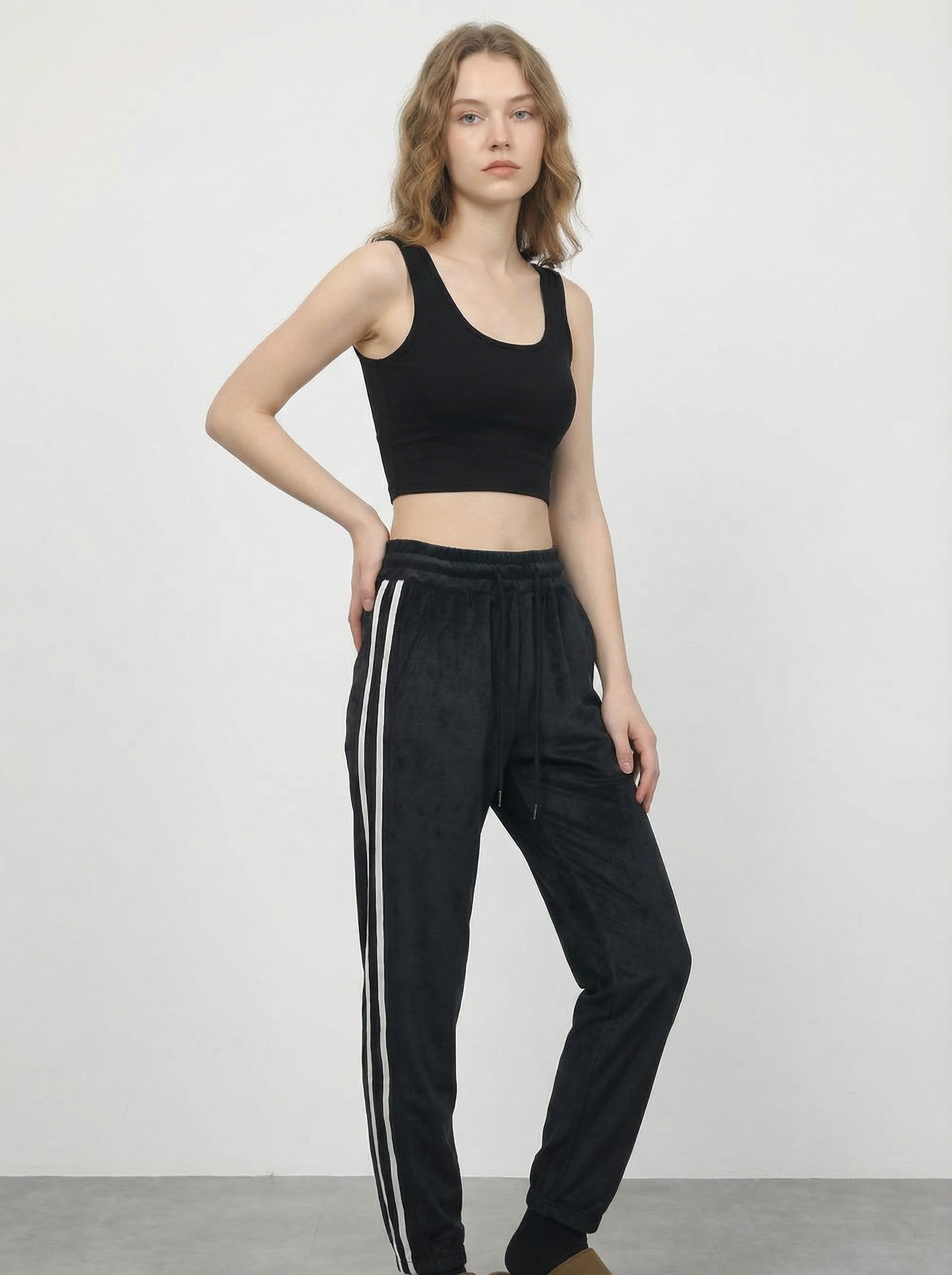 Pantaloni Jogger Sportivi in Velluto con Coulisse e Bande