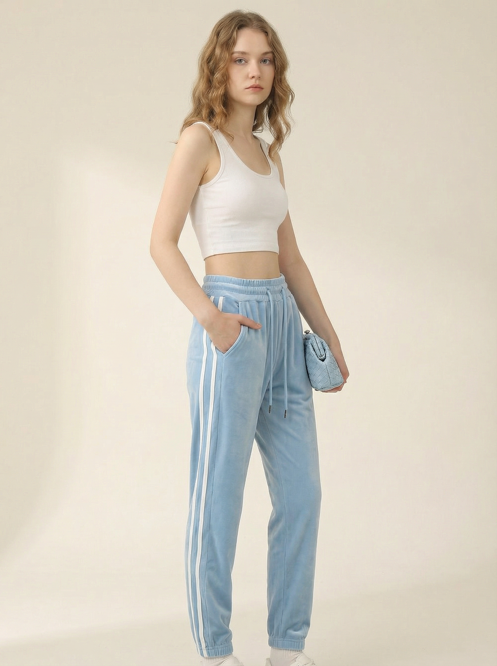 Pantaloni Jogger Sportivi in Velluto con Coulisse e Bande