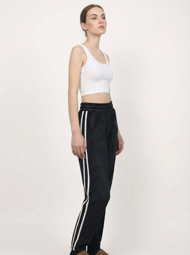 Pantaloni Jogger Sportivi in Velluto con Coulisse e Bande Main Image