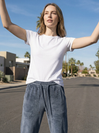 Pantaloni Jogger in Velluto Brillante con Polsini e Coulisse