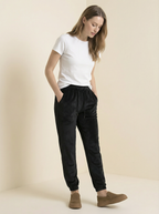 Pantaloni Jogger in Velluto Brillante con Polsini e Coulisse