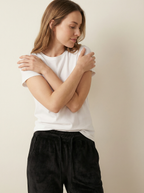 Pantaloni Jogger in Velluto Brillante con Polsini e Coulisse