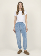 Pantaloni Jogger in Velluto Brillante con Polsini e Coulisse