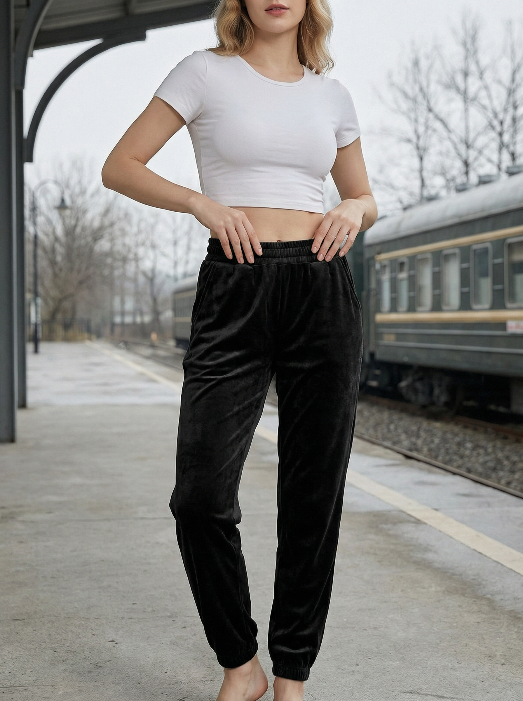 Joggers Donna in Velluto Morbido Elasticizzato Taglie Forti