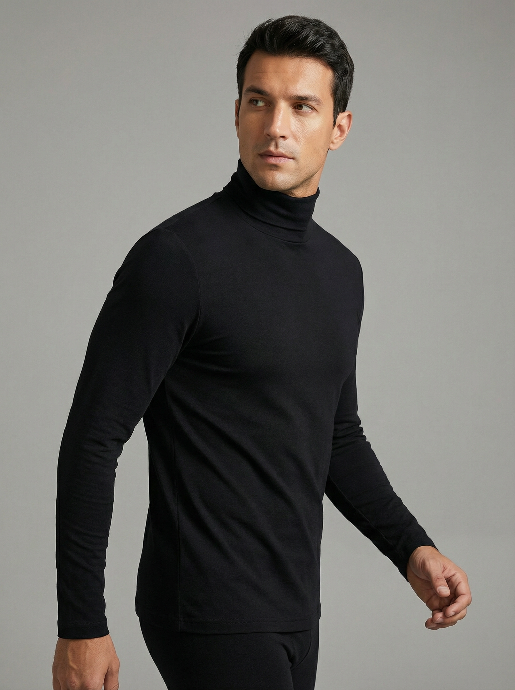 Maglia Dolcevita Uomo Nera a Maniche Lunghe Calda e Morbida