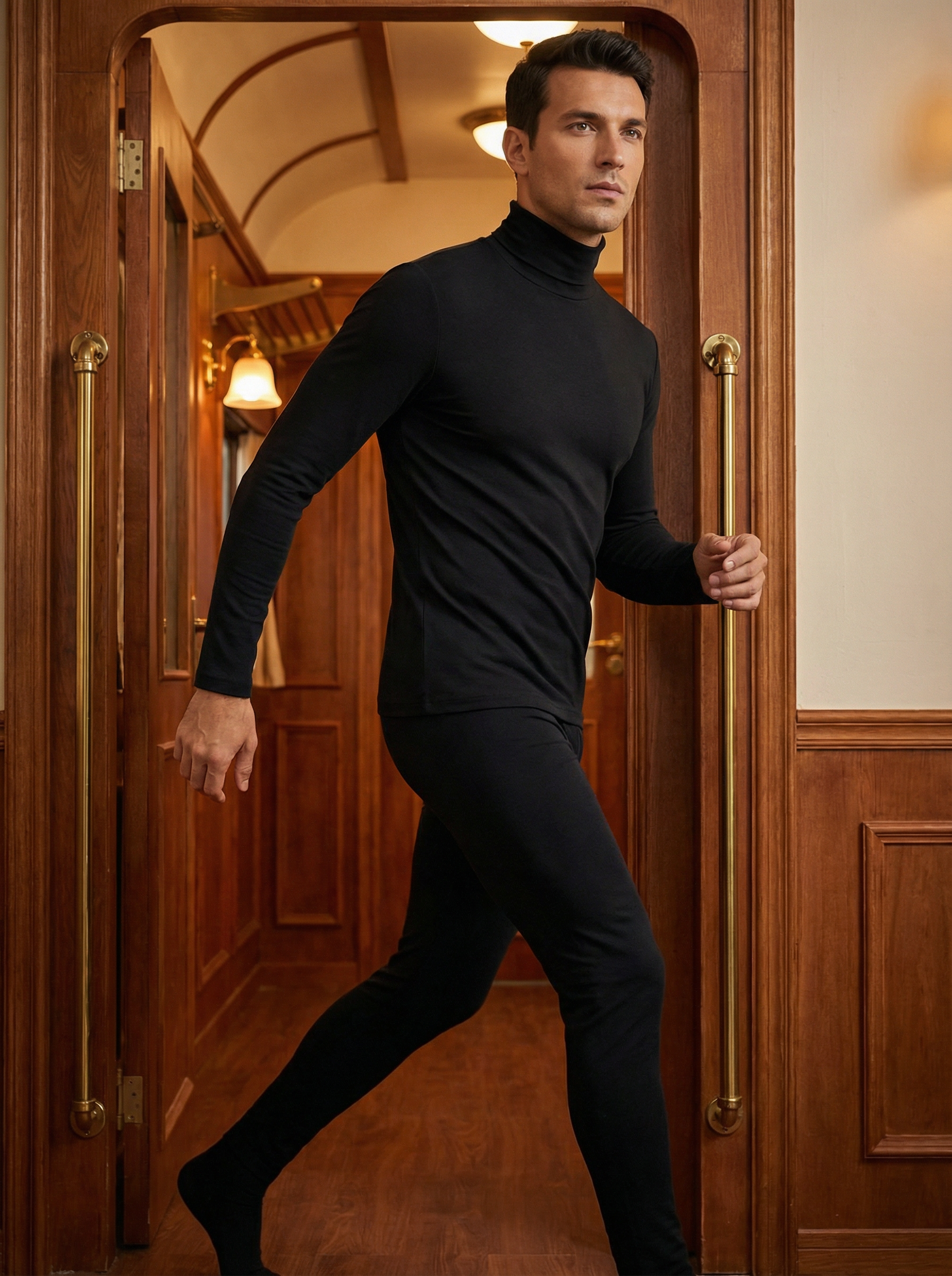 Maglia Dolcevita Uomo Nera a Maniche Lunghe Calda e Morbida