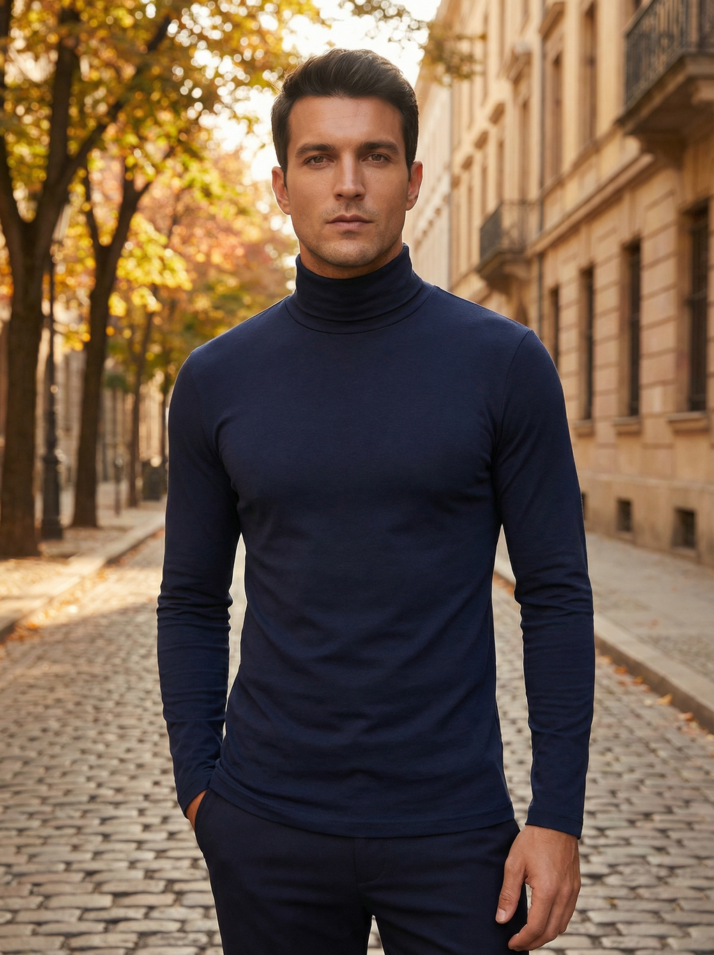 Maglia Dolcevita Uomo Nera a Maniche Lunghe Calda e Morbida