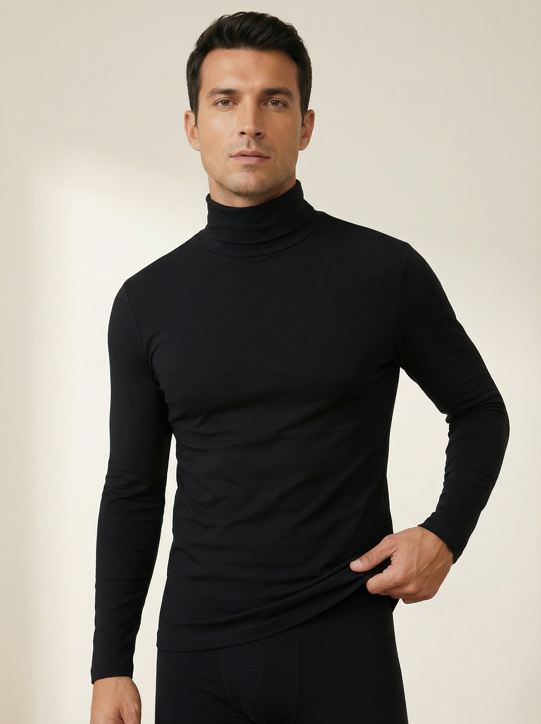 Maglia Dolcevita Uomo Nera a Maniche Lunghe Calda e Morbida