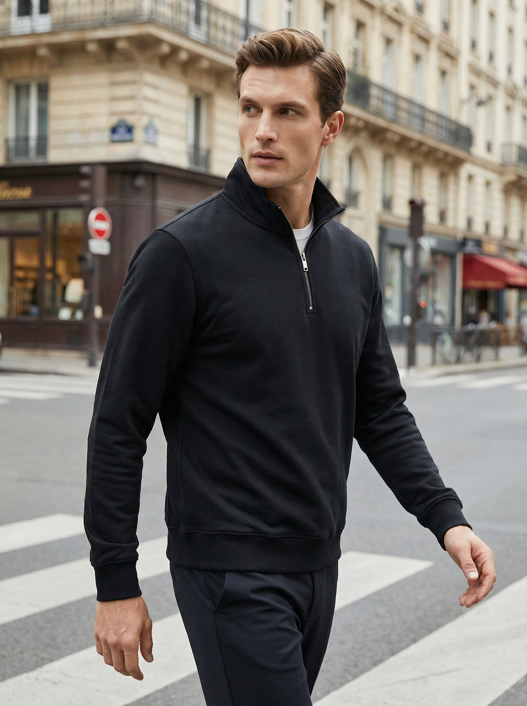 Felpa Uomo con Collo Alto e Mezza Zip