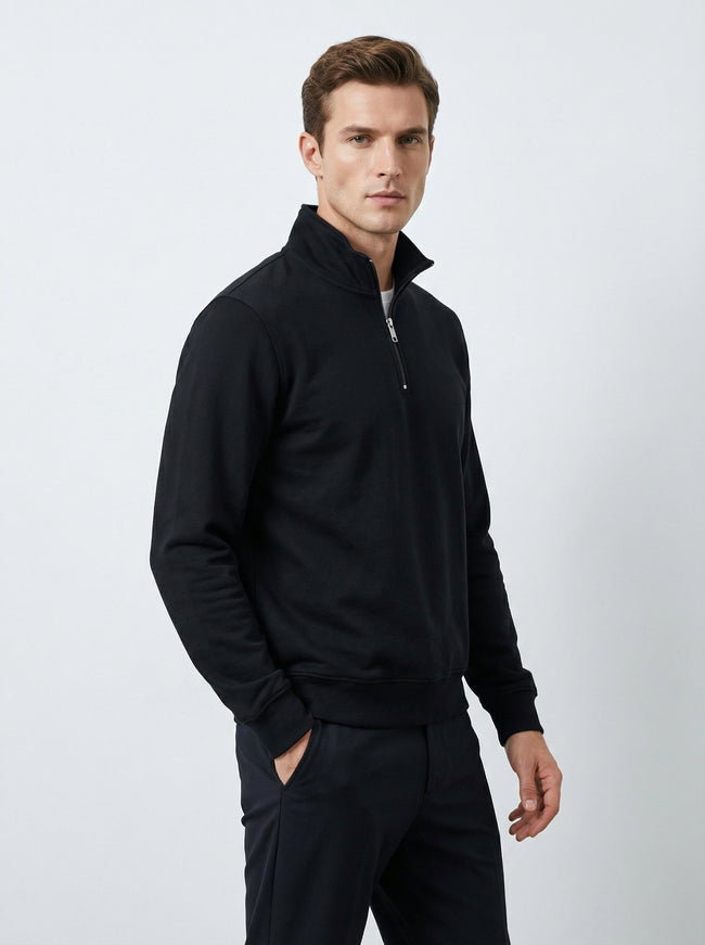 Felpa Uomo con Collo Alto e Mezza Zip Hover Image