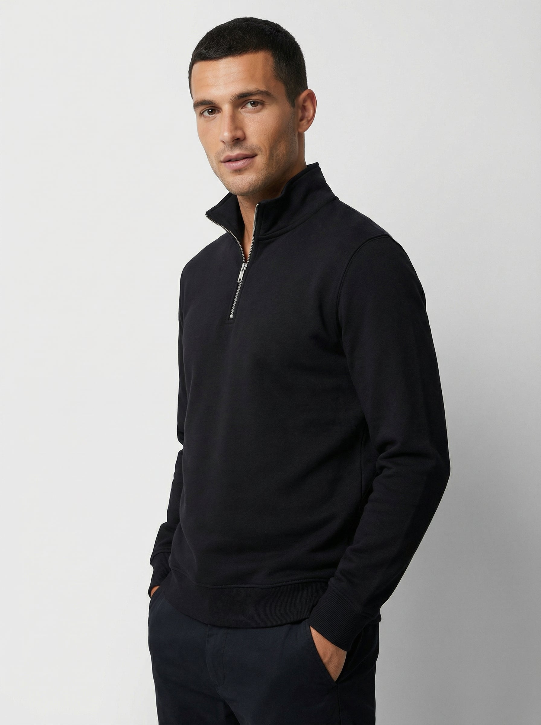 Felpa Uomo con Collo Alto e Mezza Zip