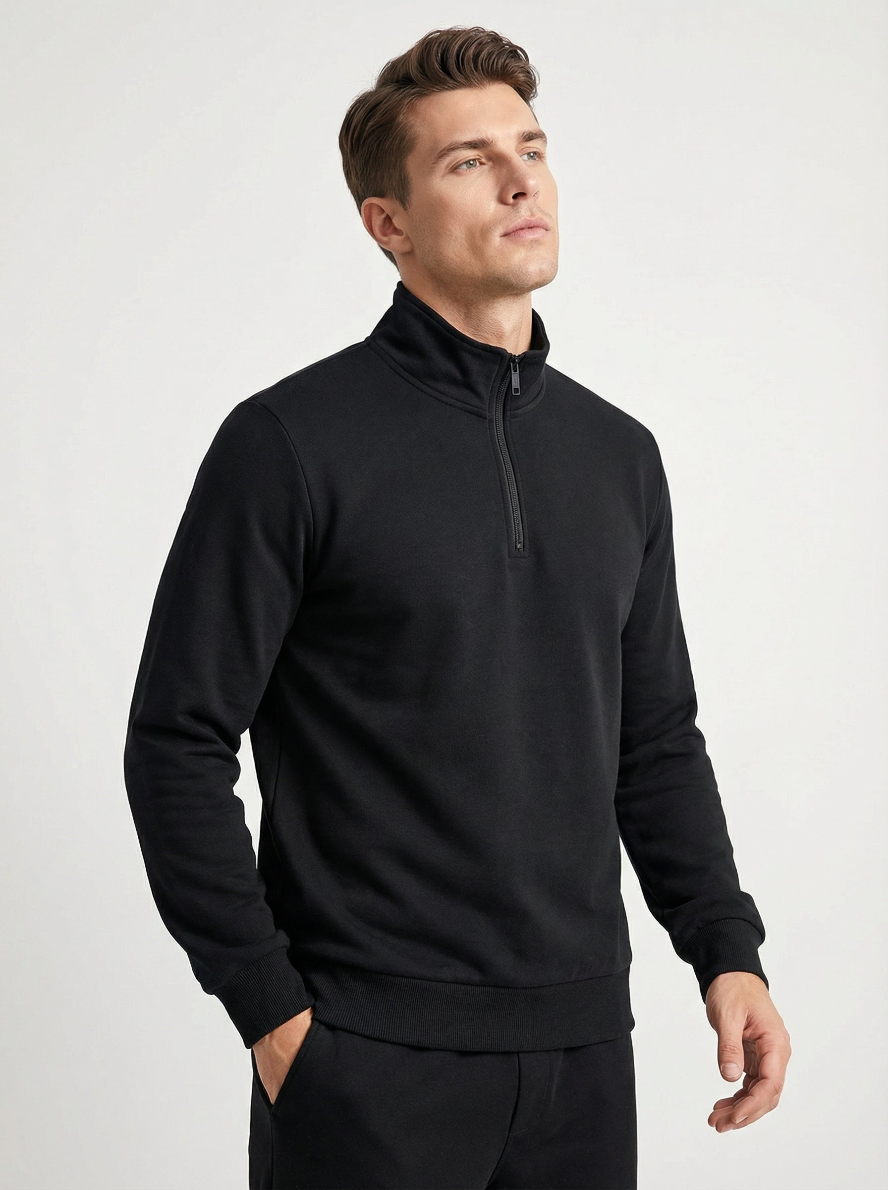 Felpa Uomo con Collo Alto e Mezza Zip