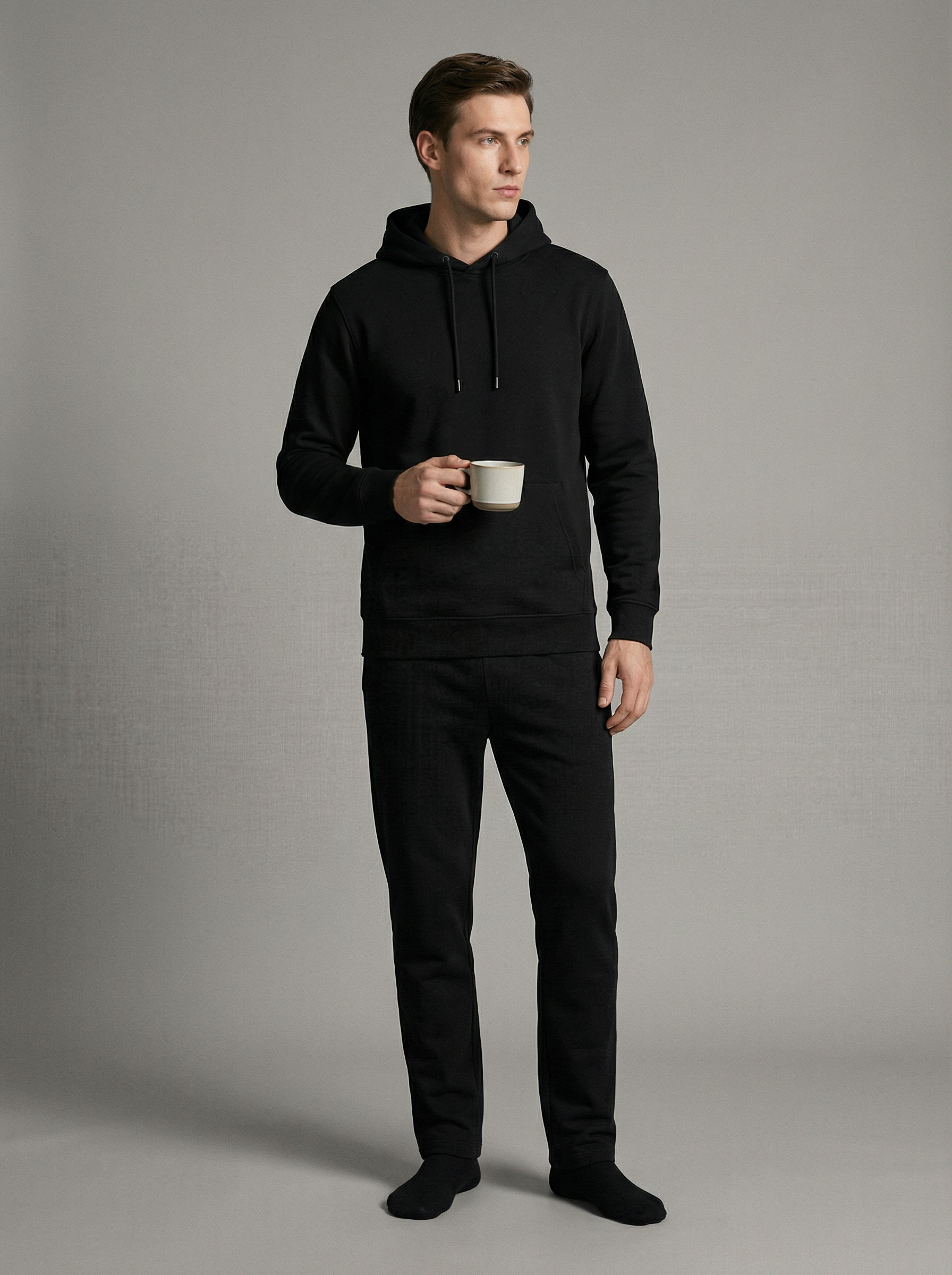 Felpa Nera Uomo con Cappuccio in Pile Morbido e Caldo