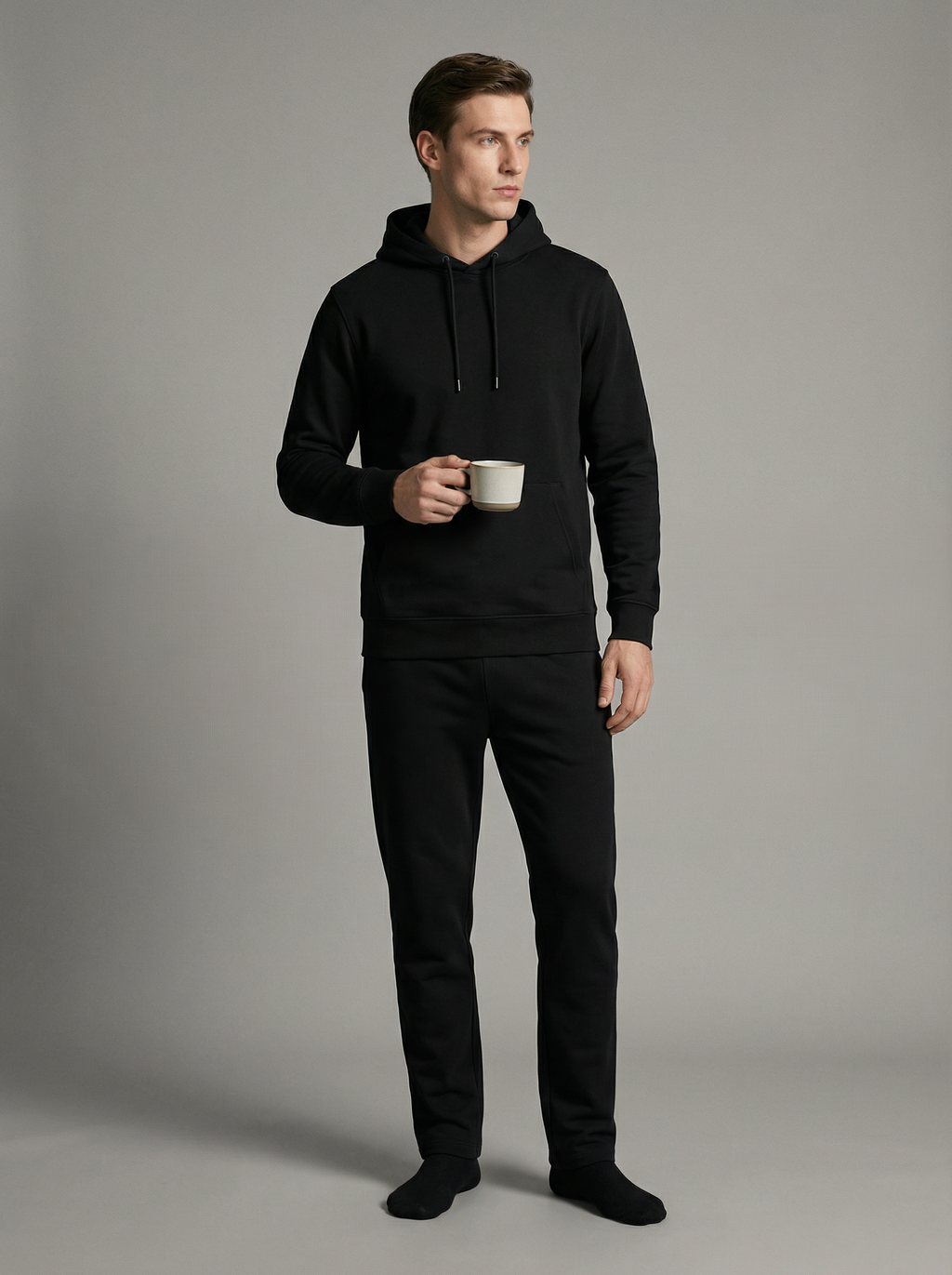 Felpa Nera Uomo con Cappuccio in Pile Morbido e Caldo