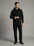 Felpa Nera Uomo con Cappuccio in Pile Morbido e Caldo