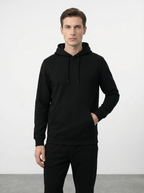 Felpa Nera Uomo con Cappuccio in Pile Morbido e Caldo