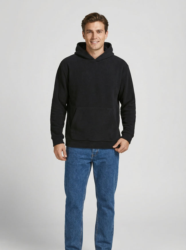 Felpa Nera Uomo con Cappuccio in Pile Morbido e Caldo Main Image