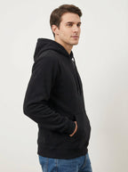 Felpa Nera Uomo con Cappuccio in Pile Morbido e Caldo