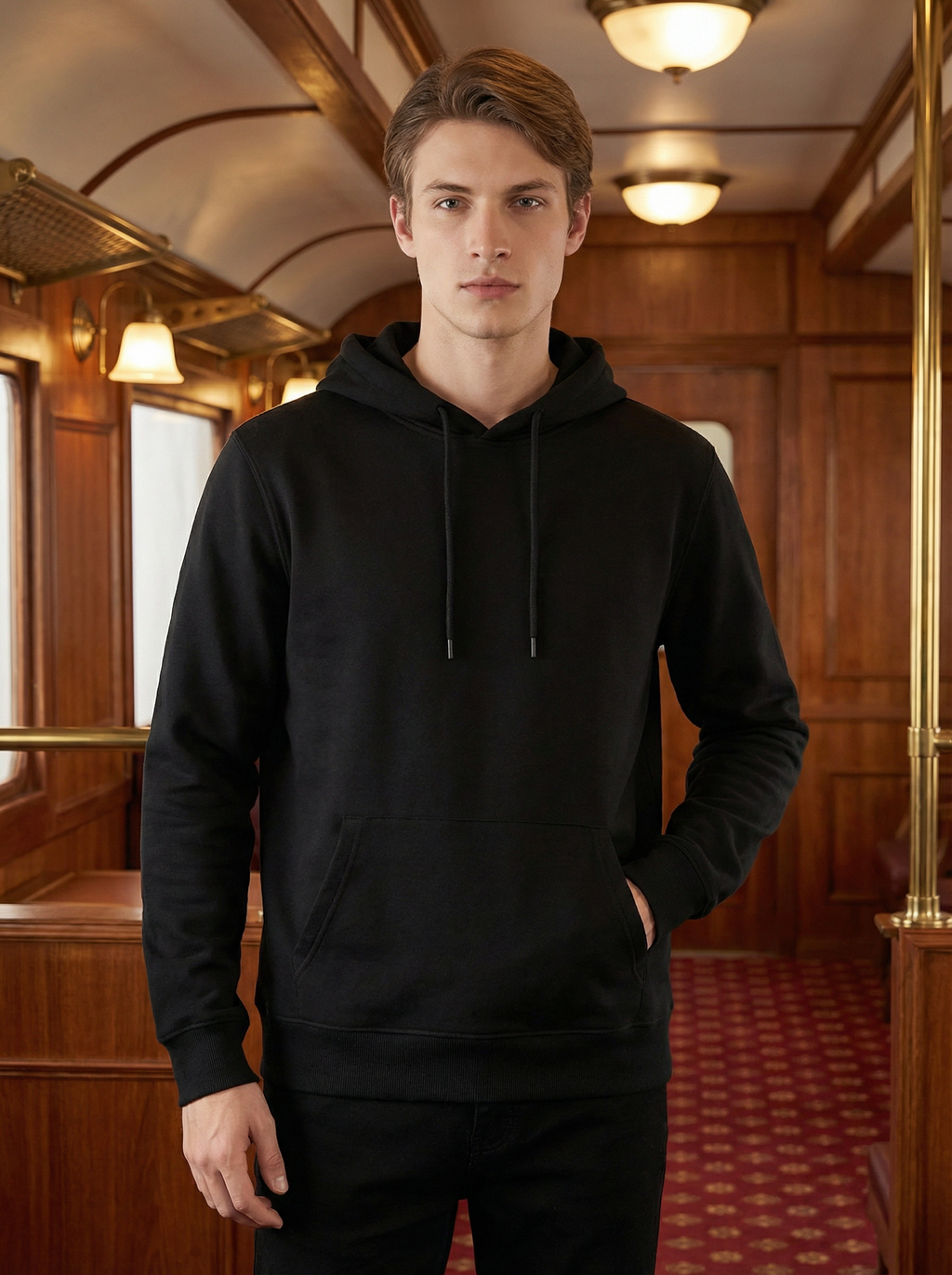 Felpa Uomo con Cappuccio e Zip Nera in Morbido Pile