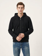 Felpa Uomo con Cappuccio e Zip Nera in Morbido Pile