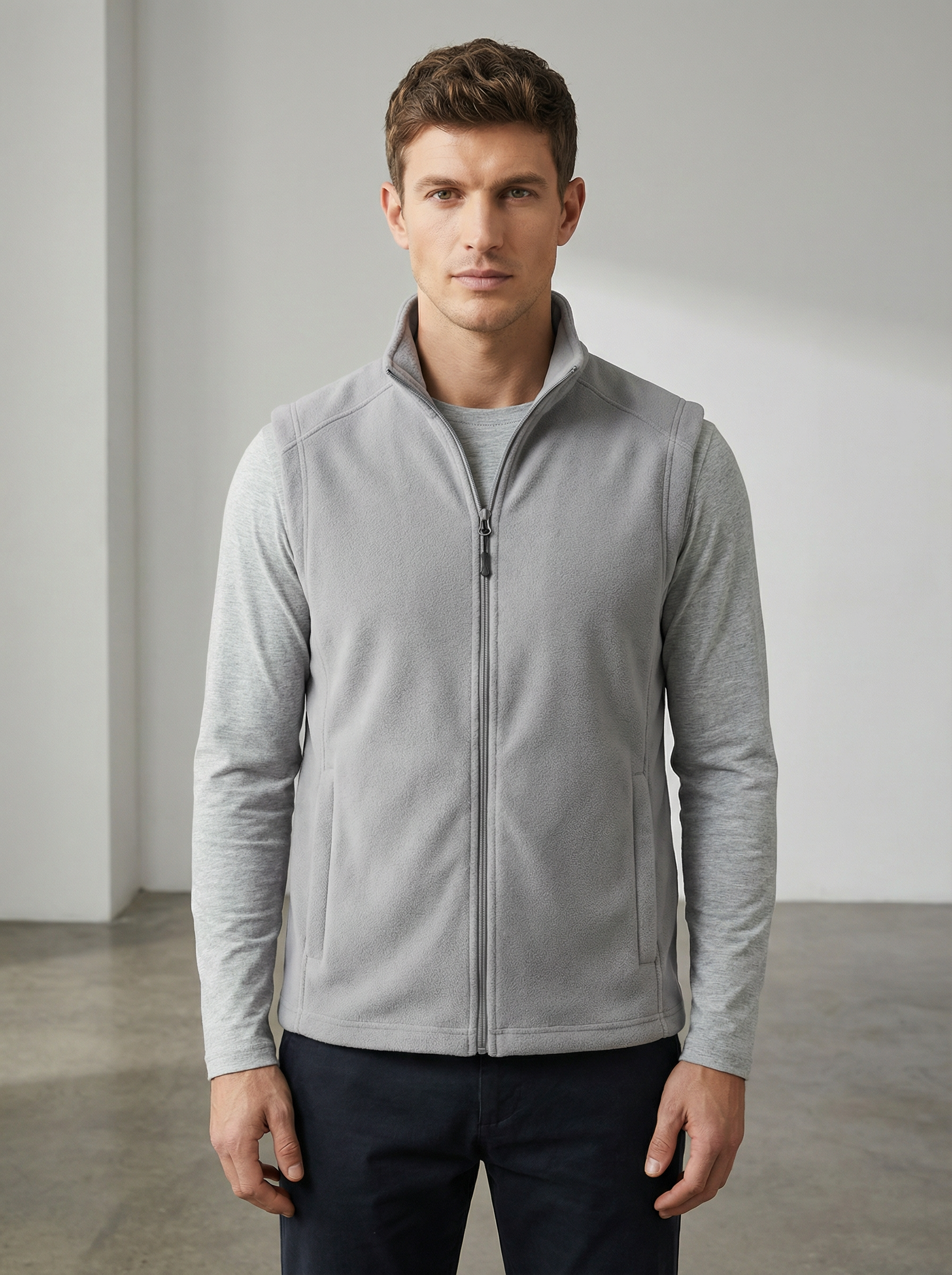 Gilet da Uomo Nero con Collo Alto e Zip Frontale