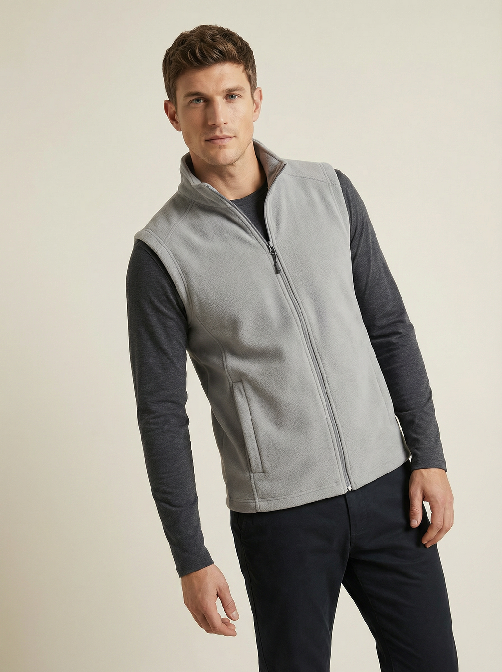 Gilet da Uomo Nero con Collo Alto e Zip Frontale