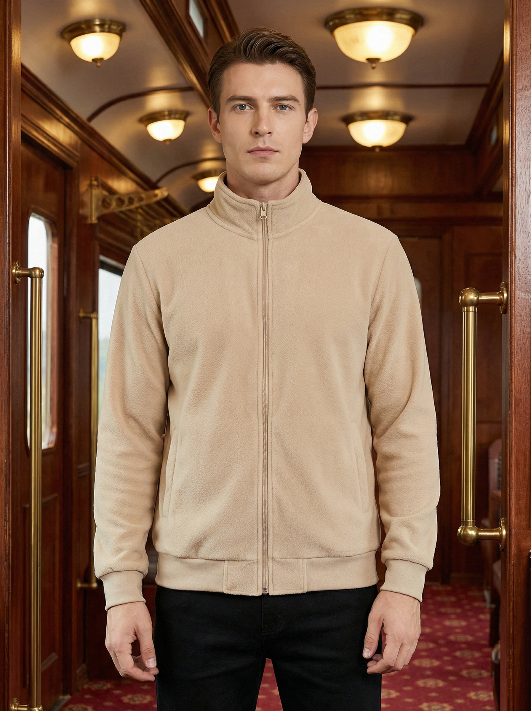 Giacca in Pile Uomo Nera con Cerniera e Collo Alto