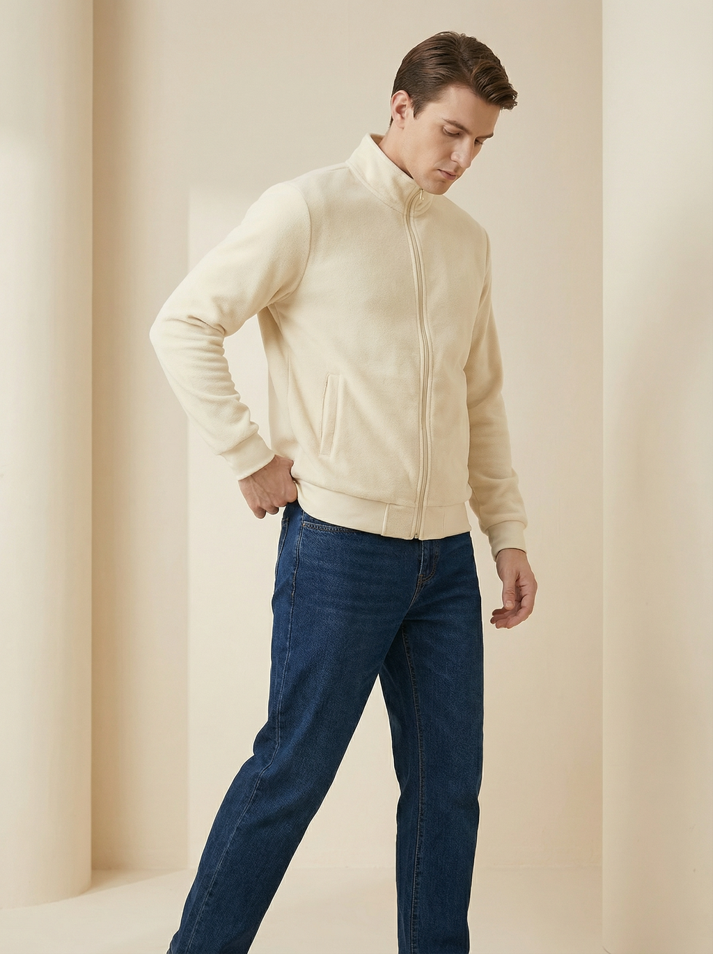 Giacca in Pile Uomo Nera con Cerniera e Collo Alto